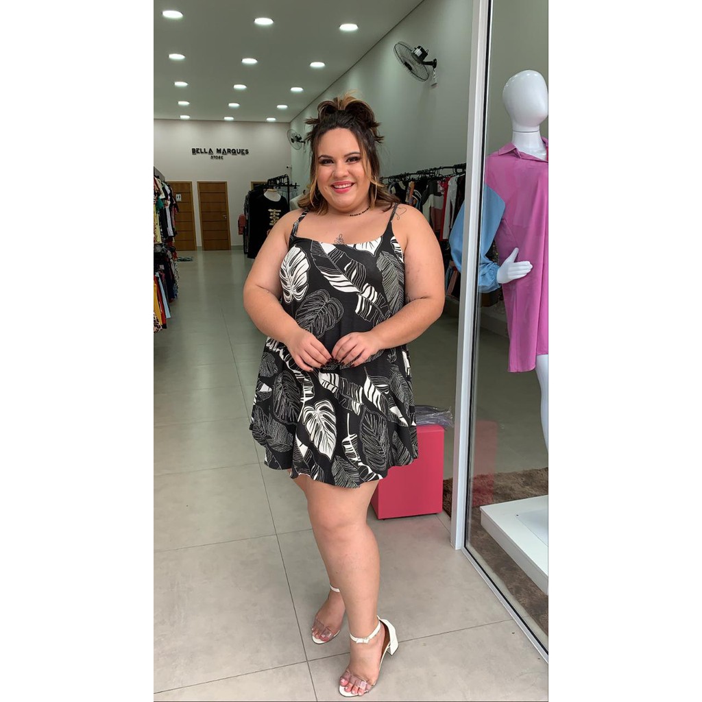 Vestido Plus Size Alça Estampado