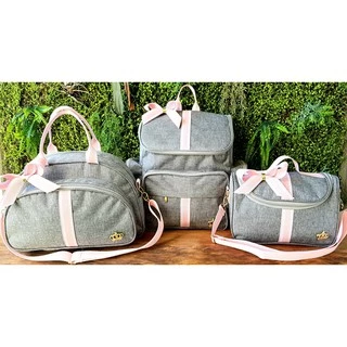 Kit 3 Bolsas Bebe Maternidade Laço Rosa Mochila Luxo Alça