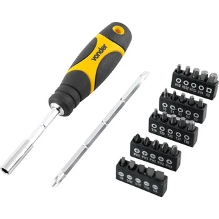 Jogo de bits/ponteiras com 28 peças, encaixe sextavado de 1/4", VONDER