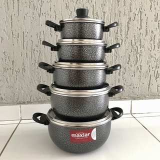 Conjunto 5 Panelas Alumínio Tampa Vidro Linha Cozinha Chicky Cor Craqueado  Cor Neutra para Casa (Caçarolas Luxo, Panela Nova na Sua Cozinha)