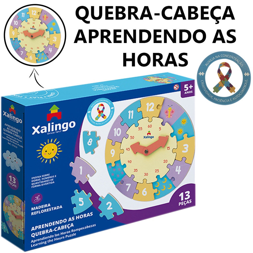 Quebra-Cabeça - TDAH - Relógio Aprendendo as Horas - Xalingo