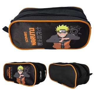 Estojo Escolar Infantil Grande Duplo 2ZP preto amarelo Uzumaki Naruto