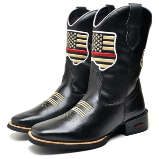 Bota Country Texana Bico Quadrado Cano Alto USA Estados Unidos Preta