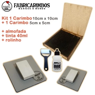 Kit 2 Carimbos - (1)10x10 e (1)5x5cm + almofada e tinta. Carimbo Personalizado para Sacola Kraft