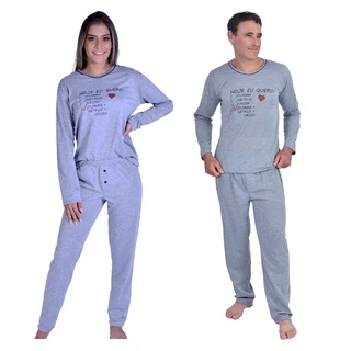 Kit Pijama Casal Feminino e Masculino Longo Namorados Crush Inverno