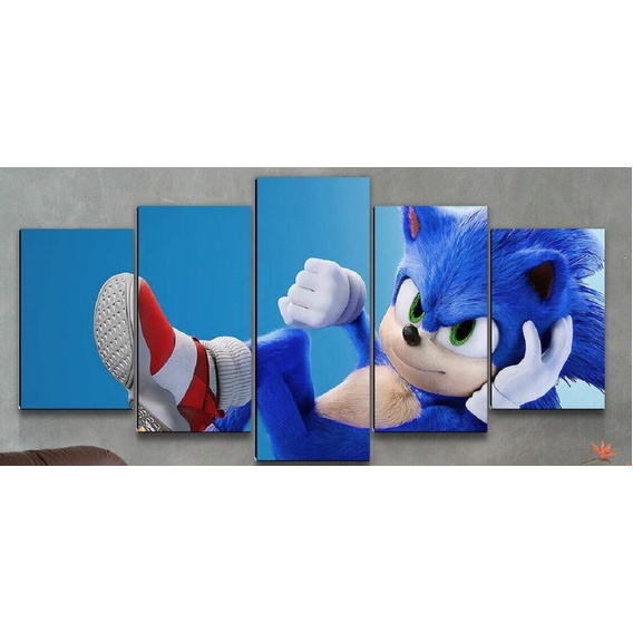 kit 5 peças quadro decorativo mosaico jogo sonic jogos game desenho quarto  menino med 115x60