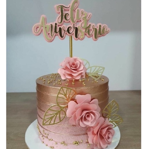 Topo topper de bolo personalizado 3d com nome idade e flores faz a boa 