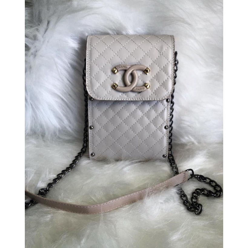 Bolsa Feminina De Ombro Mini Bag Porta Celular C ha nel Cor Off White