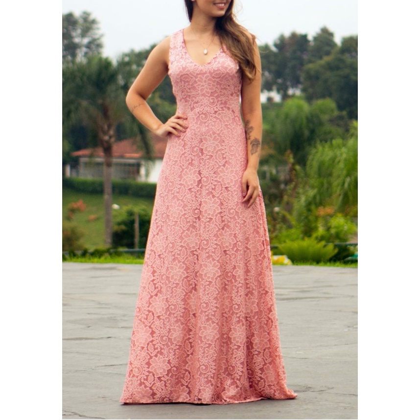 Vestido longo rose store renda