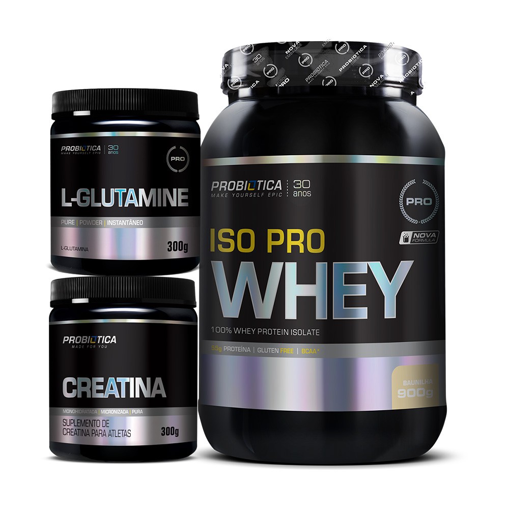 Kit Iso Pro Whey 900g + Creatina 300g + Glutamina 300g – Probiotica Promoção