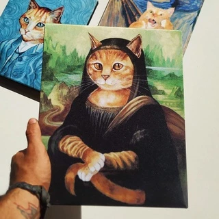 Quadro decorativo tela. Mona lisa. Obras de arte cm rosto de gatinho