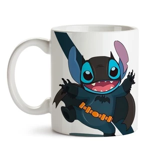 Caneca Stitch Batman + Caixa - Xícara 325ML Personalizada Stitch Porcelana Super Branca Cerâmica