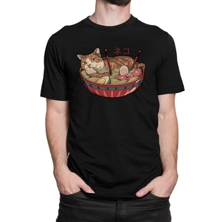 Camiseta Básica Unissex Gatinho Lamen Macarrão Aesthetic Japan