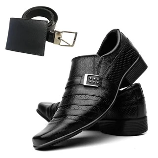 Kit Sapato Social De Couro + Carteira + Cinto Silva&Silva 574 Preto