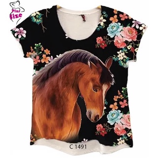 Blusa Baby Look Feminina Estampa Cavalo Country Floral C1491