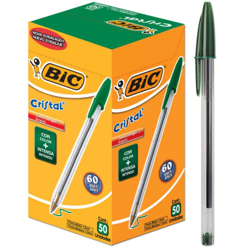 Caneta Esferográfica 1.0mm Cristal Verde – Bic 5 Unidades | Shopee Brasil