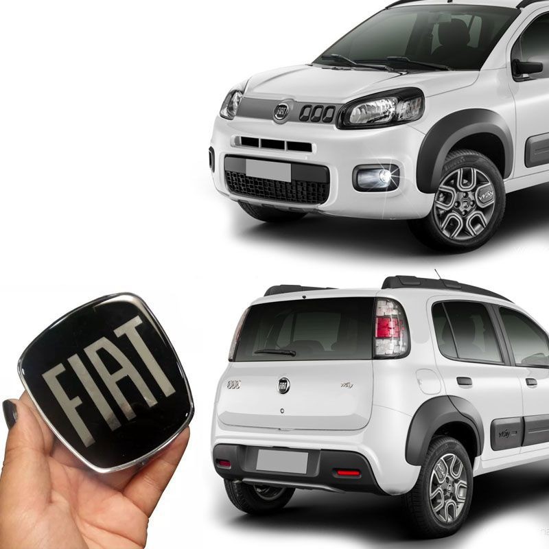 Kit Emblemas Fiat Black Piano Dianteiro E Traseiro Uno 11/