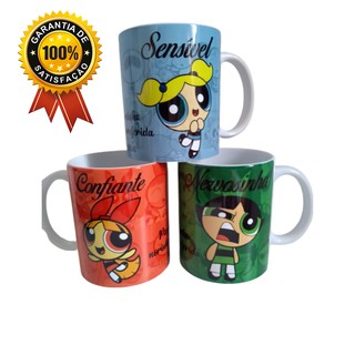 Canecas Meninas Super Poderosas + Nome Grátis / Coleção 3 Canecas Porcelana Premium