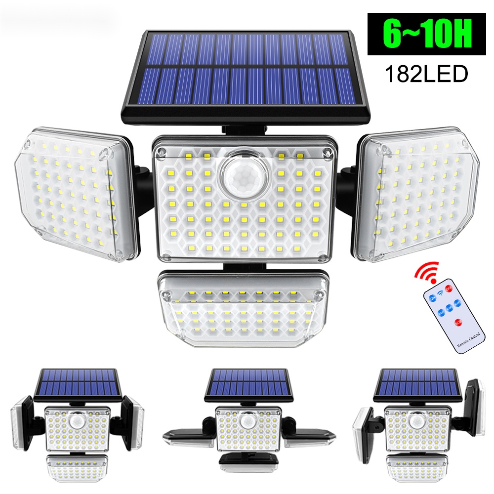 Luzes Solares Luz De Parede LED Externa 182/112 Com Cabeças Ajustáveis  Holofote IP65 À Prova D'água 3 Modos De Trabalho | Shopee Brasil