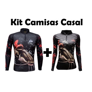 Kit de Camisa de Pesca Casal Masculina e Feminina King Pirarara com Proteção Solar