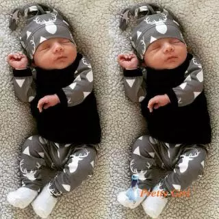 Baby Reindeer Round Neck Top+ Pant + Hat Set