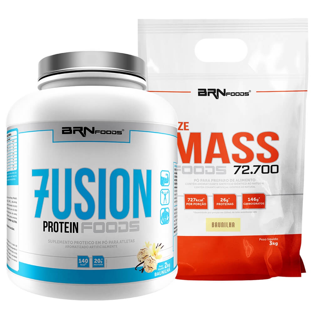 Kit Whey Protein Fusion Protein 2kg + Hipercalorico Size Mass 3kg – BRNFOODS Kit para ganho de massa muscular