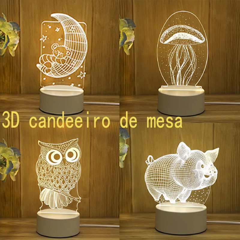Luminária Criativa 3D LED USB Lâmpada De Mesa/Animal Padrão/Decoração Do Quarto Festa De Aniversário Luz Noturna