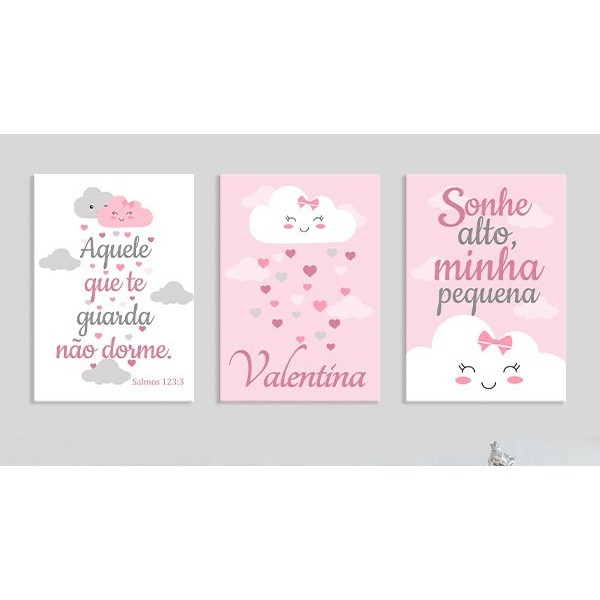 Kit 3 Placas Decorativas Infantil Menina Personalizada