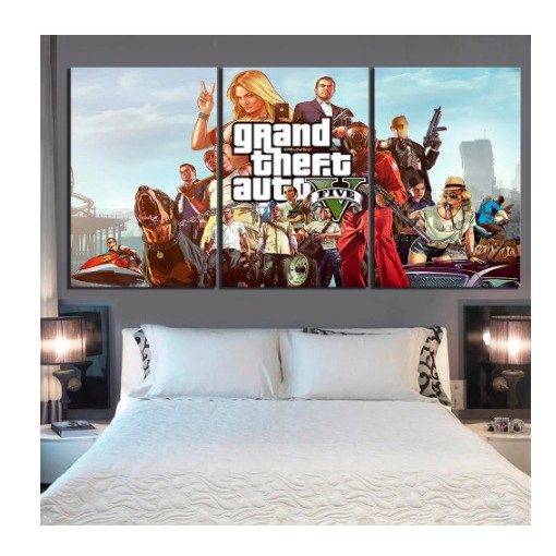 quadro decorativo 3 peças Gamer Gta V decoração sala quarto