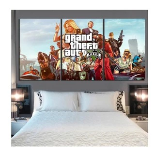 quadro decorativo 3 peças Gamer Gta V decoração sala quarto