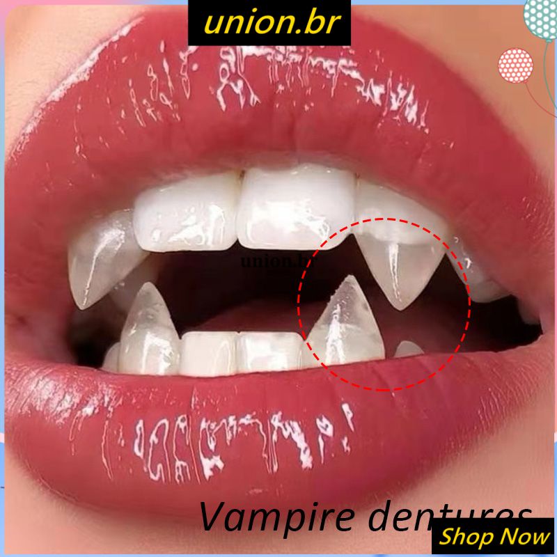 Presas de Vampiro Dentes Dentaduras Adereços de Halloween Traje Do Partido Cosplay DIY Adereços Falso Resina Dentes Fangs union.br