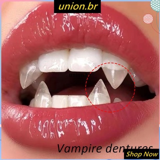 Diy halloween traje adereços dentes de vampiro presas um par de dentaduras  resina adesivo cola sólida dentes falsos decoração festa suprimentos -  AliExpress