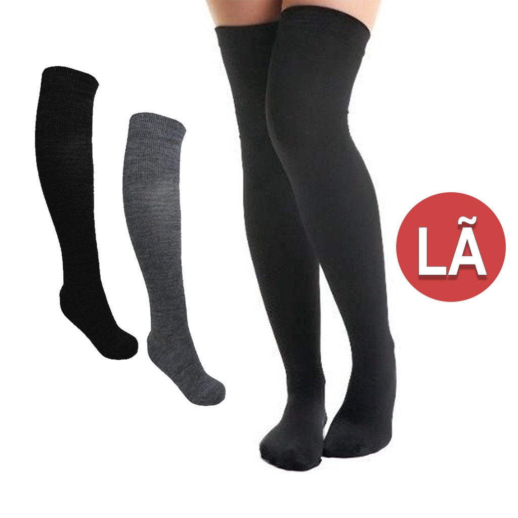 Meia de LÃ 7/8 Alta com Punho Preta Cinza Chumbo Inverno Frio 34-39