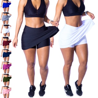 Kit 10 Short Saia Suplex Preto Academia Fitness Plus Size - Preto