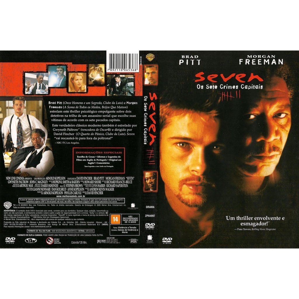 DVD Seven, Os Sete Crimes Capitais (SEMI-NOVO!!!) - Brad Pitt, Morgan  Freeman e Kevin Spacey