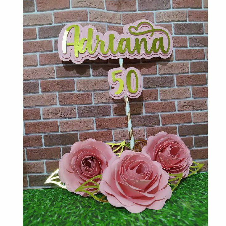 Topo de Bolo Flores 3d 50 Anos