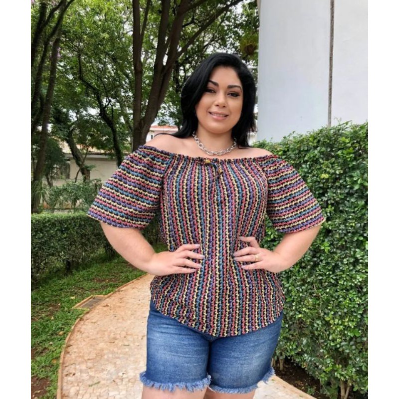 Conjunto Feminino Plus Size Moletinho Ciganinha Detalhes Babados