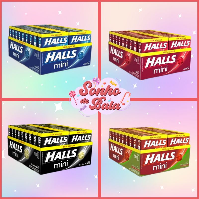 Bala Halls Mini Diet Zero Açúcar Caixa c/18un