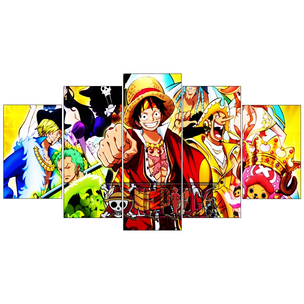 Quadro 5 Peças Para Sala One Piece Anime Desenhos Series 3d