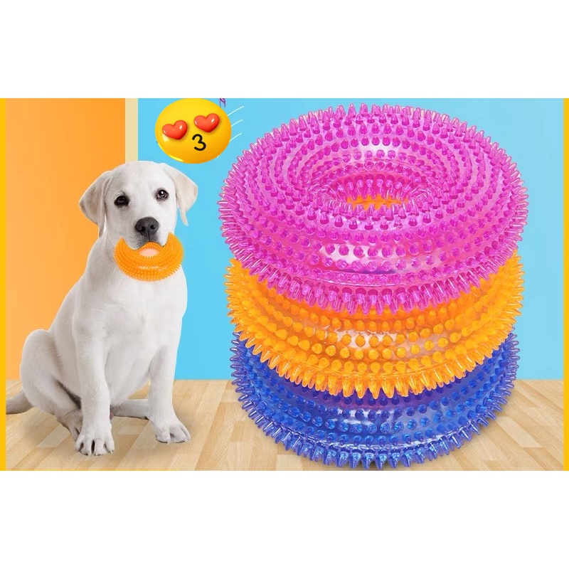 Brinquedo Mordedor Pet Argola Espinhos PVC Para Cachorro Reforçado Com Apito