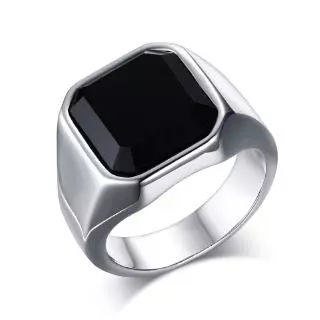 Anel Masculino De Pedra Onyx / Pedra Grande Em Aço Inoxidável Para Presente Pai