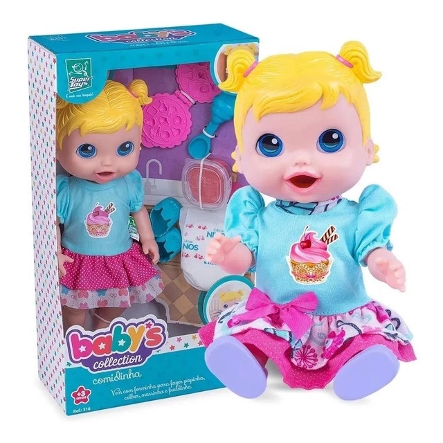 Boneca Com Touquinha Dolls Collection Reborn Roupa Azul - SuperToys