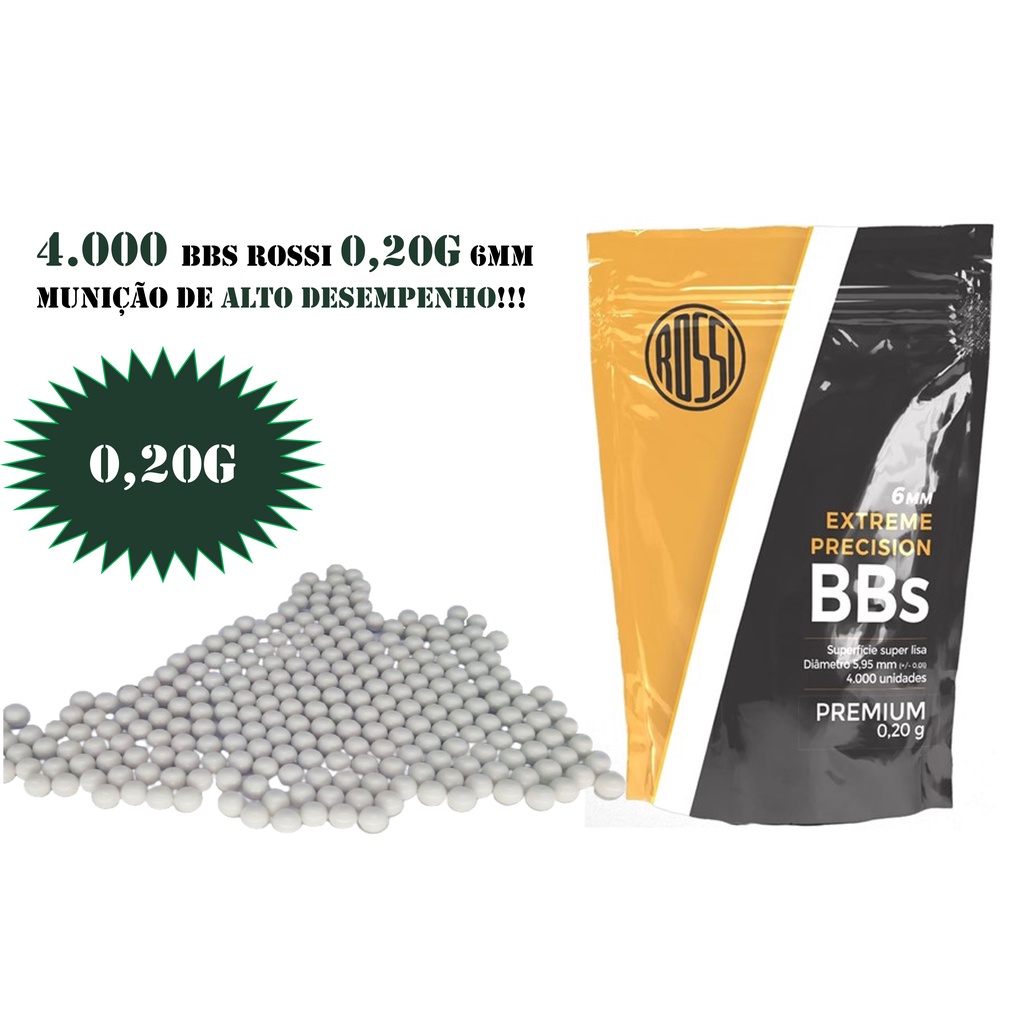 Pacote Bbs Rossi Airsoft Esferas Bbs 0,20g Rossi- Com 4000un Branca