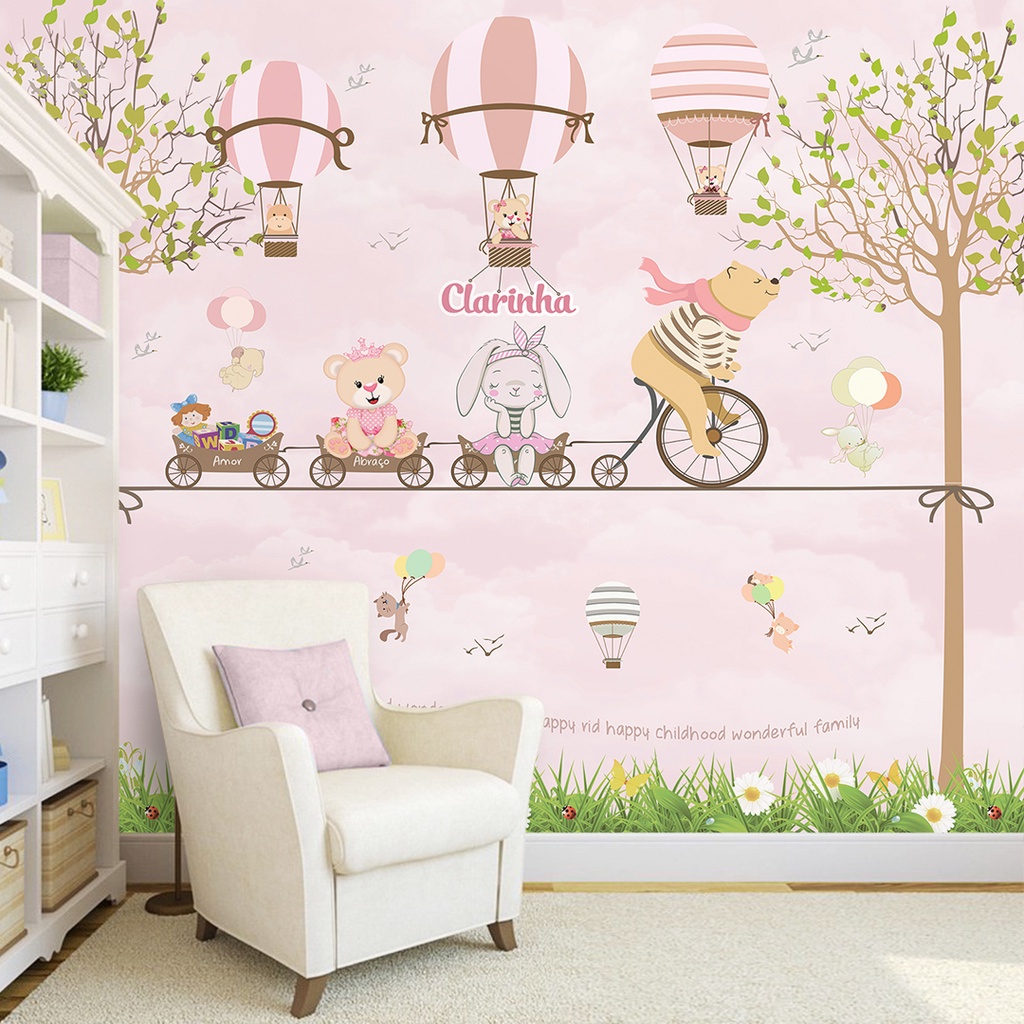 Papel de parede quarto de bebê infantil Flores Rosas e Pétalas