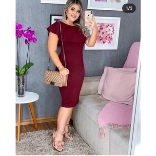 Vestido Midi Plus Size Babado na Gola Moda Evangélica Feminina
