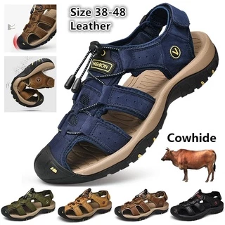 Sandália Masculina De Couro Genuíno Plus Size Para Praia/Verão 38-48