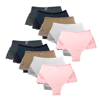 Kit 10 Calcinha Cintura Alta Microfibra Lingerie Feminina Senhora Conforto