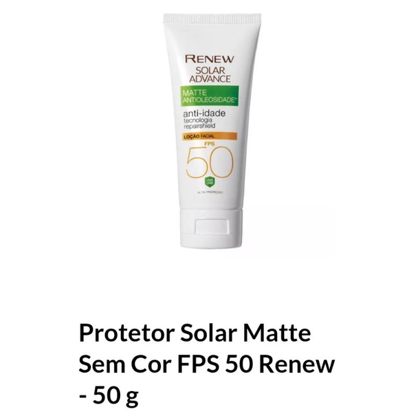 Protetor Solar Matte Sem Cor FPS 50 Renew - 50 g | Shopee Brasil
