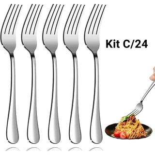 Kit C/ 24 Garfo Talher Aço Inox, Jogo De Talheres