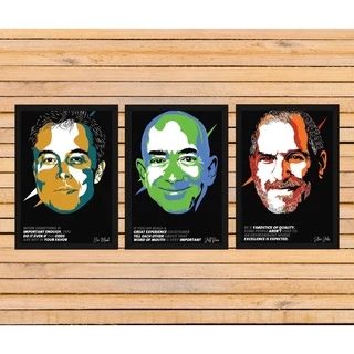 Conjunto Quadros Elon Musk Jeff Bezos Steve Jobs Mark Zuckerberg com Vidro